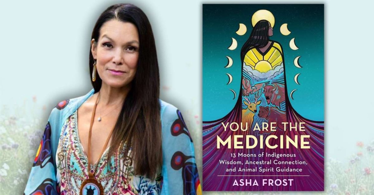 A woman in a colorful outfit beside the book cover "You Are the Medicine