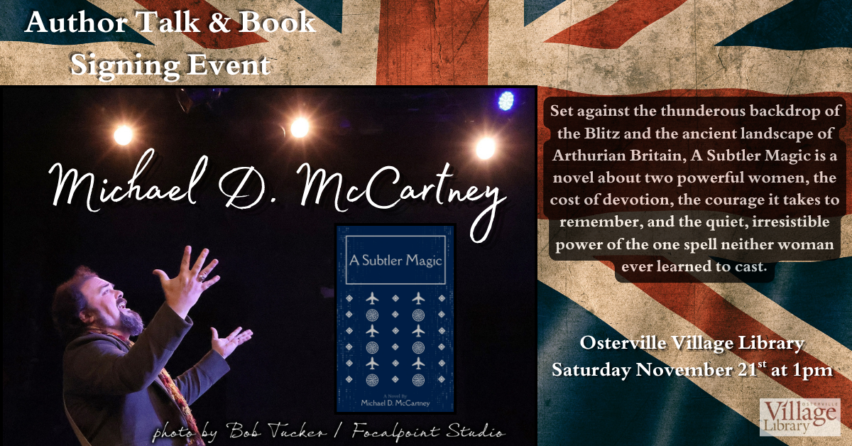 Michael D. McCartney at a book signing event in a library