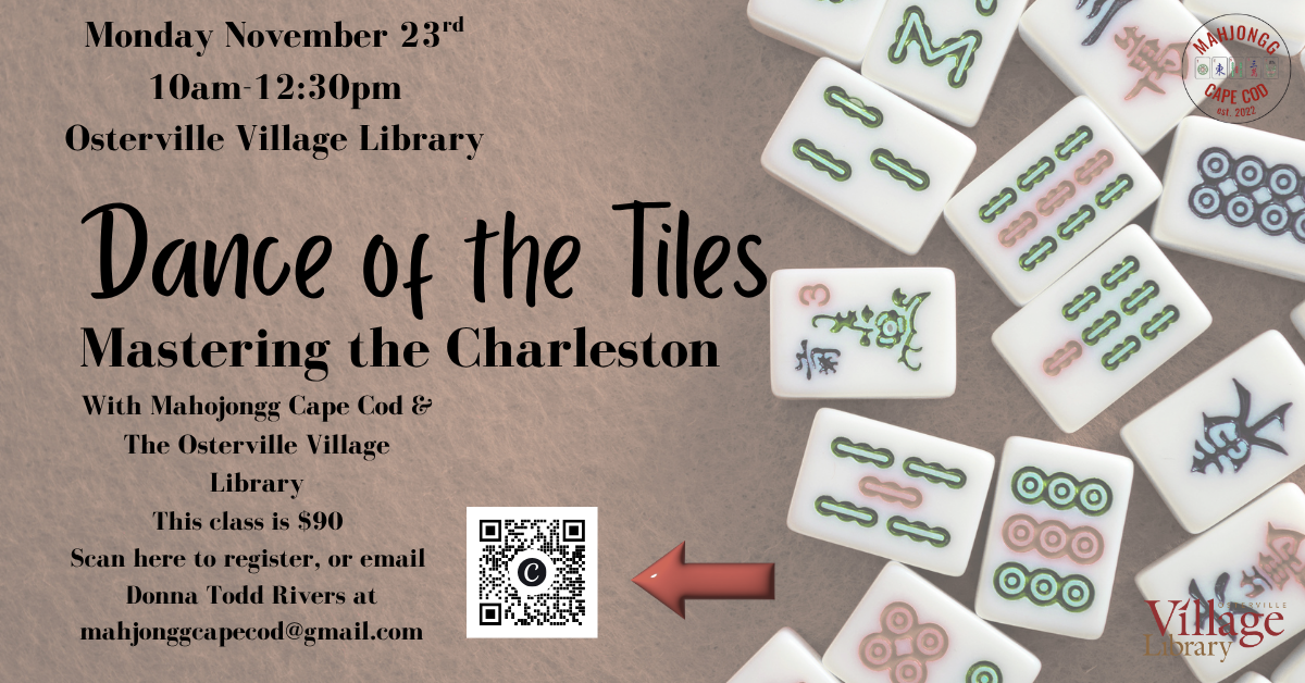 Mahjong class announcement featuring tiles and event details