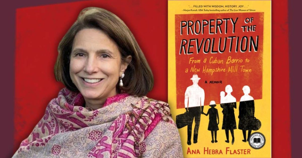 Author Ana Hebra Flaster smiling beside her memoir cover